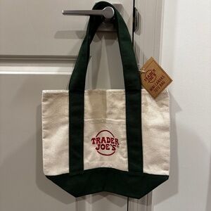 Trader Joes Green/White Canvas Mini Tote